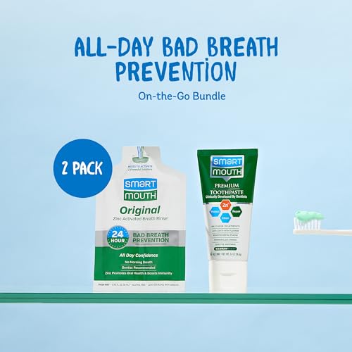 SmartMouth TSA Approved Travel Toothpaste & Oral Rinse - SmartMouth Original Activated Oral Rinse Packs & Travel Size Premium Toothpaste, 3.4 Ounce