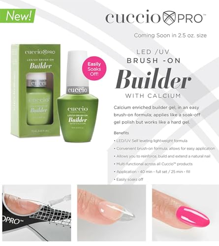 Cuccio Pro Brush-On Builder Gel With Calcium - LED And UV Self-Levelling Lightweight Formula - Soak-Off Gel Product With Strength Of Hard Gel - Chip-Resistant - Clear - 0.43 Oz Nail Polish