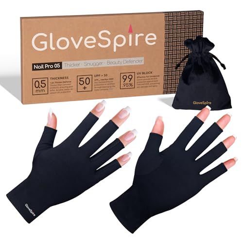 GloveSpire Small Hands UV Gloves for Nails,Thickened UPF50+ UV Protection Gloves, Fingerless Design for Women Gel Manicures Anti UVA UVB Light(Extra Small/Black)