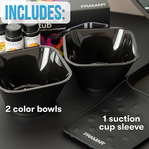FRAMAR Toning Tub Hair Dye Bowl – Hair Color Bowls For Hairstylist, Hair Color Bowl, Hair Color Mixing Bowl, Hair Dye Bowls, Suction to Sink or Shampoo Station For Easy Toning – 2pc