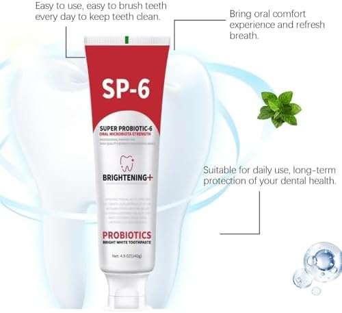 2 PCS SP-6 Probiotic Whitening Toothpaste, for Teeth Whitening and Gum Health, Enhanced Formula with 6 Probiotics, Fluoride-Free, Minty Fresh Flavor, 4.9 oz (2)