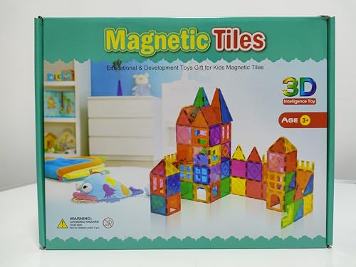 100PCS Magnetic Tiles Building Blocks with 2 Cars Montessori Toys for 3 4 5 6 7 8 Year Old Boys Girls Kids STEM Learning Educational 3D Rainbow Castle Construction Magnet Toys Christmas Birthday Gifts