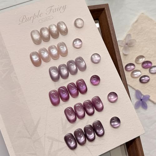 GAOY Purple Cat Eye Gel Polish Kit with Magnet, 6 Colors Glitter Holographic Nail Polish Set, UV Cure Gel for DIY Manicure at Home