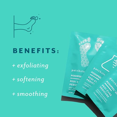 Patchology PoshPeel Pedi Cure - Foot Peel Mask Soak Treatment, Feet Peeling Mask, Pedicure Booties with Deep Exfoliation for Baby-soft Skin, Pedicure Supplies for Foot Care, 1 Pair