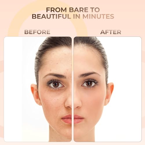 16pc STARTER KIT with 10 BRUSHES SET (WARM) Mineral Makeup Bare Face Loose Powder Includes Matte Foundation, Veil Primer, Blush, Bronzer, Translucent Finishing Setting Powder SPF 30 Travel Size