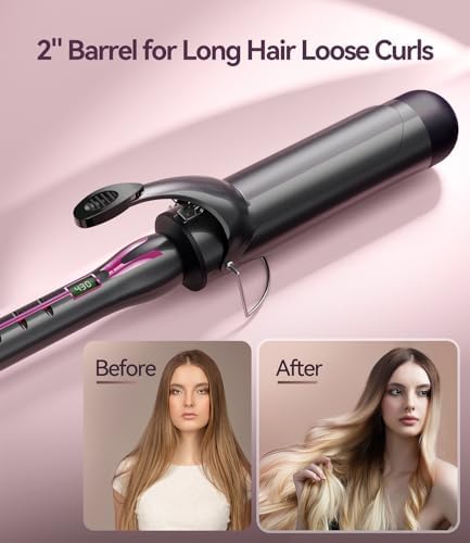 2 Inch Curling Iron for Long Hair, Large Barrel Curling Iron 2 Inch for Loose Curls, 14 Heat Settings Big Barrel Curling Iron, Ceramic Curling Iron 2 Inch Barrel with Argan Oil Infused
