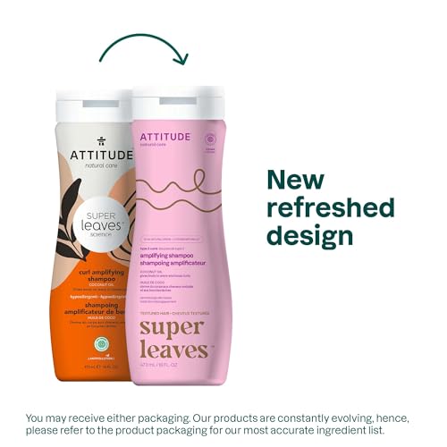 ATTITUDE Amplifying Shampoo for Curly Hair with Coconut Oil, EWG Verified, Vegan and Naturally Derived Ingredients, 2a, 2b, 2c Curl Type, Gives body to Curls, 16 Fl Oz