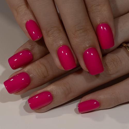 Curvlife Soft Gel Press on Nails, Fake Nails with Bright-Pink Design Full Cover False Nails for Women Reusable Nail Kit with Nail Glue Adhesive Tabs Nail File