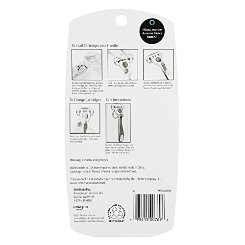 Amazon Basics 5-Blade Razor for Women, Handle, 2 Cartridges & Shower Hanger (Cartridges fit Amazon Basics Razor Handles only) (Previously Solimo)