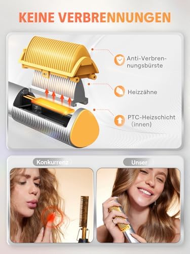 SHEGLAM Straightener Brush 3D Ionic Hair Straightening Brush with 24K Gold Heated Comb, Anti-Scald Design, 60s Fast Heat-Up, Auto-Off, Frizz Control, Sleek & Smooth Styling