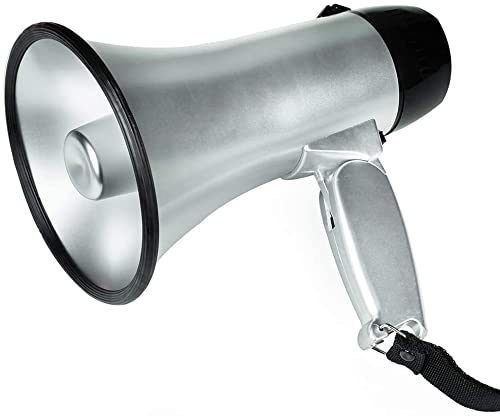 MyMealivos Portable Megaphone Bullhorn 20 Watt Power Megaphone Speaker Voice and Siren/Alarm Modes with Volume Control and Strap (Silver)…