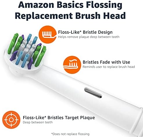 Amazon Basics Braun Electric Toothbrush Replacement Brush Heads, 3 Count, White, Fits Oral-B