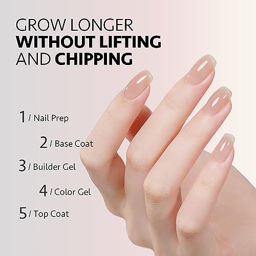 GAOY 6 Colors Builder Gel Set for Nails, Milky White Pink Nude Sheer Jelly Nail Strengthener, Soak Off Nail Extension Hard Gel, Yummy Jelly, Base Coat Top Coat Needed