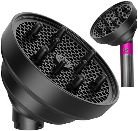 KingKam Upgraded Diffuser Attachment for Dyson Airwrap, Collapsible Foldable Hair Diffuser Nozzle for Airwrap, Converts for Dyson Airwrap to Hair Dryer, Travel and Portable - Black