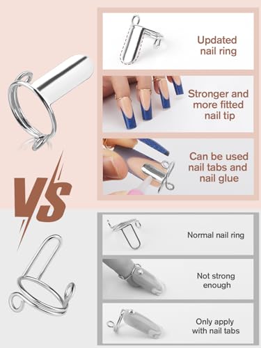 20PCS Wudu Nail Rings, EBANKU Updated Adjustable Nail Rings Detachable Reusable Women Gift Ring Set with 120PCS Adhesive Nail Tabs for Acrylic Nail Art Decoration, Silver