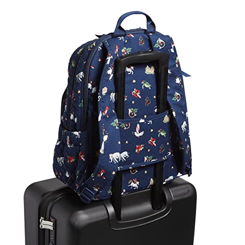 Vera Bradley Women's Cotton Campus Backpack, Snow Globe Motifs - Recycled Cotton, One Size