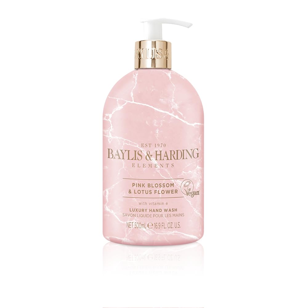 Baylis & Harding Liquid Hand Soap Wash With Dispenser, Elements, Pink Blossom & Lotus Flower, 16.9Oz/500Ml