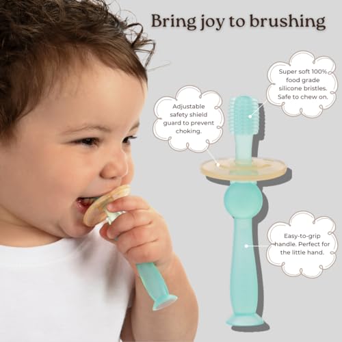 Haakaa 360° Silicone Baby Toothbrush – 100% Soft Food Grade Silicone, BPA-Free, Suction Base, Safe for Babies 6 Months+, Gentle Gum and Teeth Cleaning for Infants, Gum Massager (Pink)