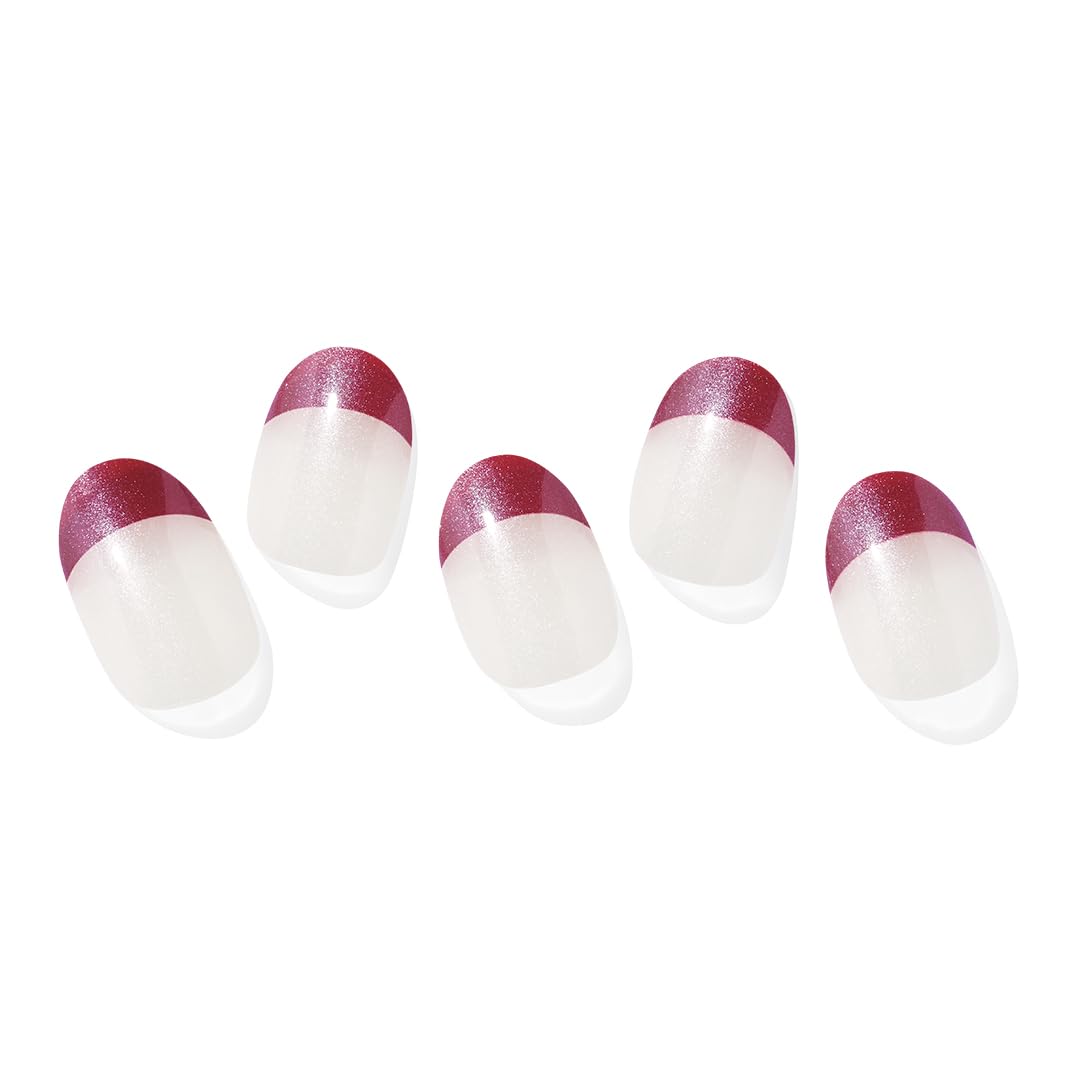 ohora Semi Cured Gel Nail Strips (N Red French) - Red, French, Works with Any UV/LED Lamps, Salon-Quality, Long Lasting, Easy to Apply & Remove - Includes 2 Prep Pads, Nail File & Wooden Stick