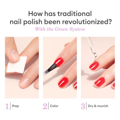 Manucurist System Green Pink (Hortencia) - Professional Manicure Set, Vegan & Plant-Based : 1 Nail Prep, 1 Base Coat, 1 Pink Nail Polish, 1 Top Coat, Drying Drops - No Lamp - Beauty Gift For Woman