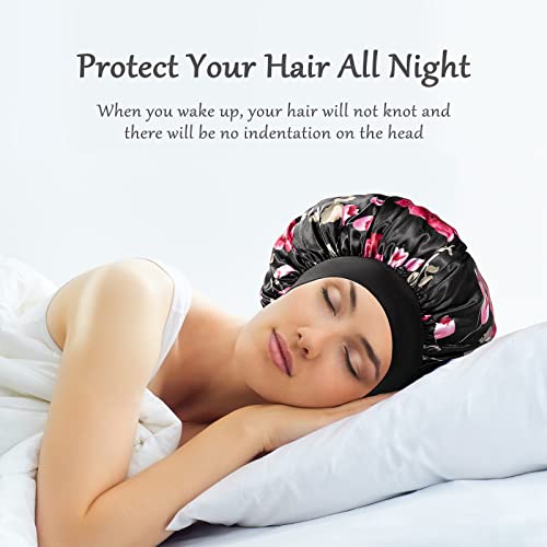 vidsel 4PCS Satin Bonnet, Bonnets for Women, Silk Hair Bonnet for Sleeping, Wide Band Sleep Cap for Curly Hair Braids