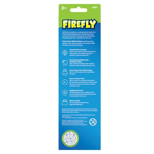 Firefly Slim Sonic Hot Wheels Toothbrush with USB Charging and Antibacterial Cover, Ages 3+, 1 Count