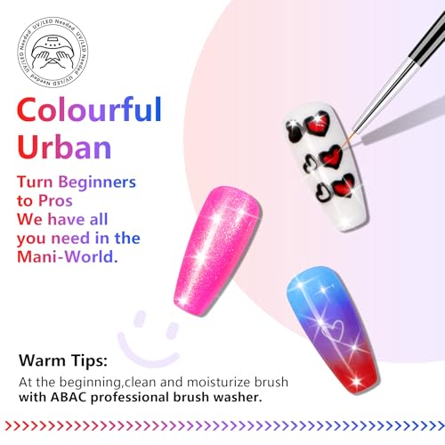 ABAC 24 Color Hema-Free Solid Gel Nail Polish,Ombre Gel Nail Polish,Pat Paint Nail Gel- Neon Pink,Yellow & Midnight Shimmer All-Year Clump-Free for Weddings,Date Nights,Office,w/Dual Brush