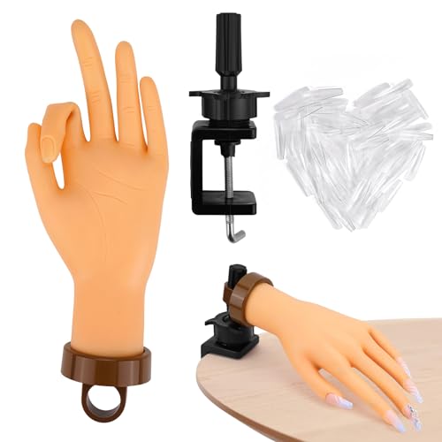 LIONVISON Practice Hand for Acrylic Nails: Flexible Mannequin Hand Model for Nails, Rubber Fake Training Manicure Hands with 240Pcs Ballerina Nail Tips