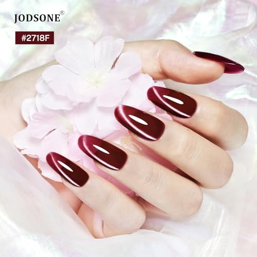 JODSONE Cat Eye Gel Nail Polish Set Purple Red Sliver Collection 6 Colors for Holographic Glitter Cat Eye with Magnet at Home DIY Design Gift for Girls