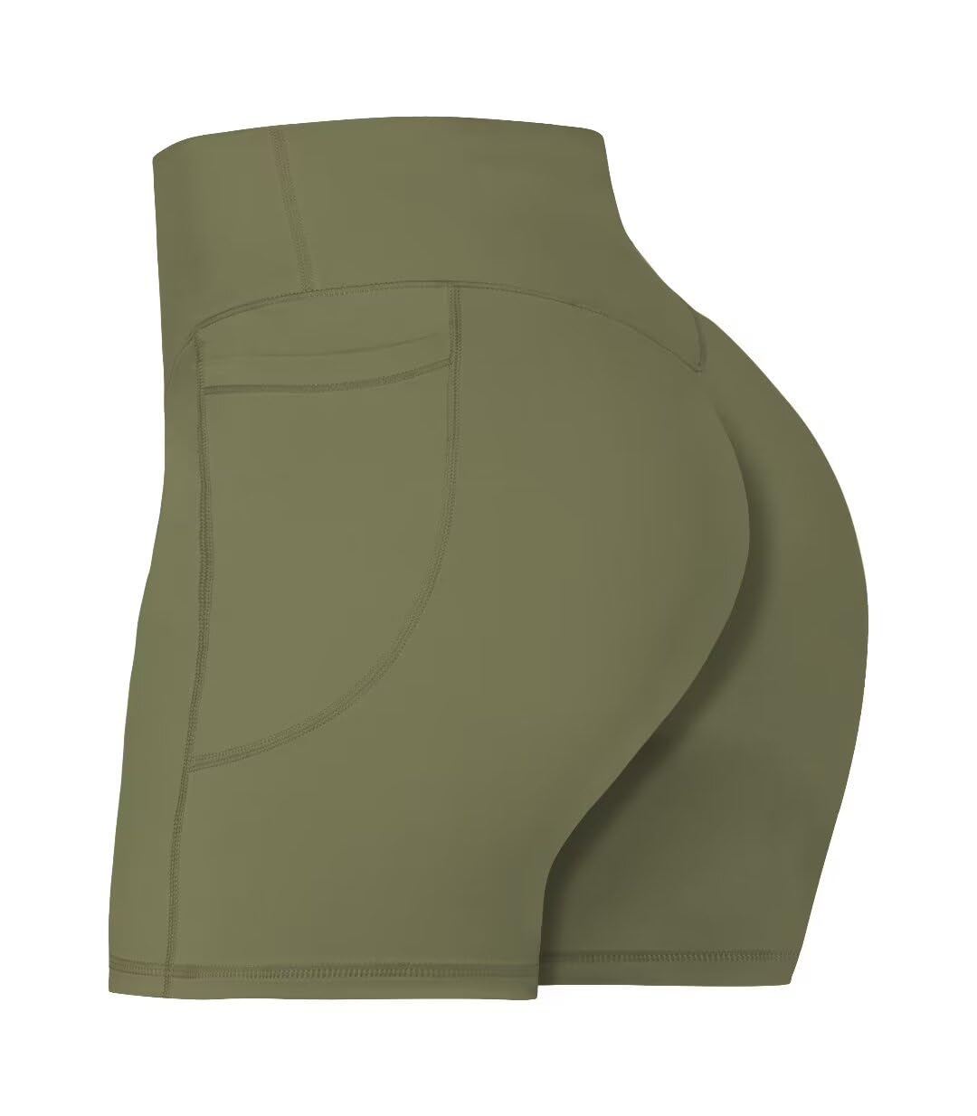 Sunzel No Front Seam Biker Shorts for Women with Pockets, Yoga Workout Gym Bike Shorts with Tummy Control 5" Olive Green X-Small