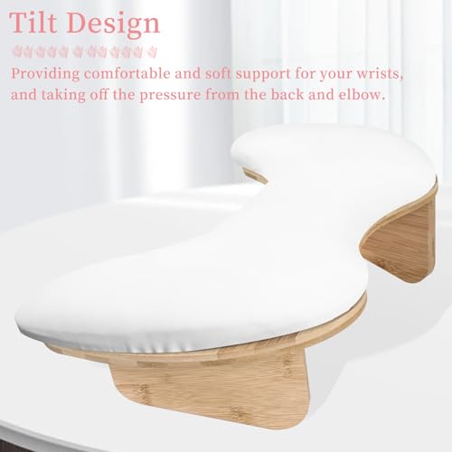 ANGNYA U-shaped Arm Rest for Nails Tech, Nail Arm Rest with Detachable Brackets Microfiber PU Leather Manicure Hand Rest Pillow for Nail Tech Must Haves Manicure Tools (White)