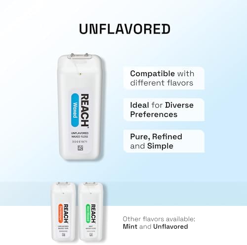 REACH Waxed Dental Floss, Unflavored, 3.6X More Value, Plaque Remover for Teeth, Shred Resistant, Floss Slides Smoothly, Easy to Use, Waxed, Oral Care, PFAS Free, for Adults & Kids, 2 Pack, 200 yd