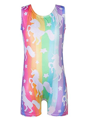 EQSJIU Girls Gymnastics Outfit Unicorn Rainbow Stripe Stars Shiny Sparkle Gymnastics Leotards For Girls 5/6 Years Primary Gym Class