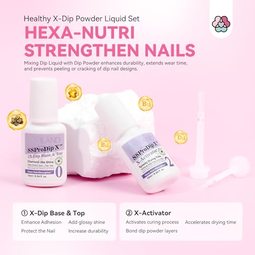 SAVILAND Dip Powder Nail Kit Starter: All Season Dip Nail Starter Kit Set with 4 Colors Clear White Nude Dipping Powder 2-in-1 Dip Base & Top Activator for French Nail Art Manicure DIY Home