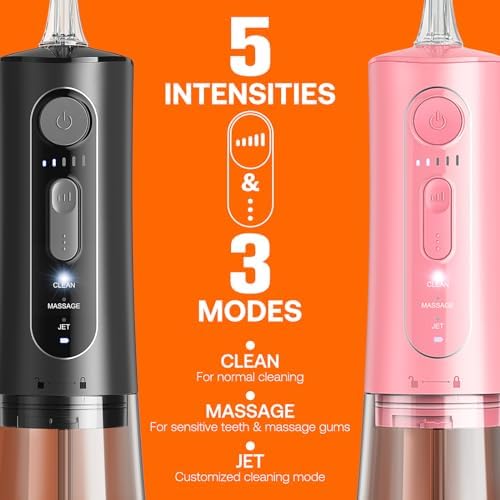 Water Dental Flosser Teeth Pick: Bitvae 2 Pack Portable Cordless Oral Irrigator, 3 Modes 5 Intensities, Rechargeable Water Dental Picks for Cleaning with 12 Tips, Travel Irrigation Cleaner for Teeth