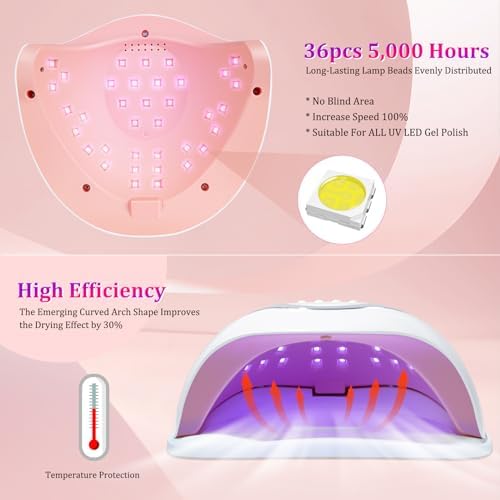 UV Nail Lamp, Nail Dryer 268W Light for Nails with 4 Timers LED Lamp Gel Polish Kit Professional Art Tools Automatic Sensor (White Pink)