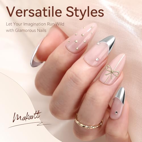 Makartt Chrome Gel Nail Polish Set: Metallic Gel Nail Polish, Silver and Gold 3D Metal Painting Gel for Nail Art Soak off UV/LED Glossy Mirror Effect Nail Glue Gel for Home Salon DIY Manicure（2pcs）