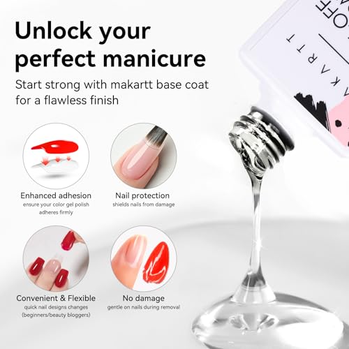 Makartt Gel Polish Peel Off Base Gel- 15ml x 2, UV LED Nail Lamp Needed Peelable Base Coat, No Filing or Soaking Required, Easy Removal for Nail Practice Beginners DIY Manicures at Home