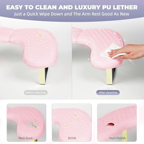 Arm Rest for Nails,U-shaped Manicure Nail Hand Rest Pillow Cushion,Foldable PU Leather Nail Tech Arm Rest for Nails Tech,Foot Hand Rest (Pink)