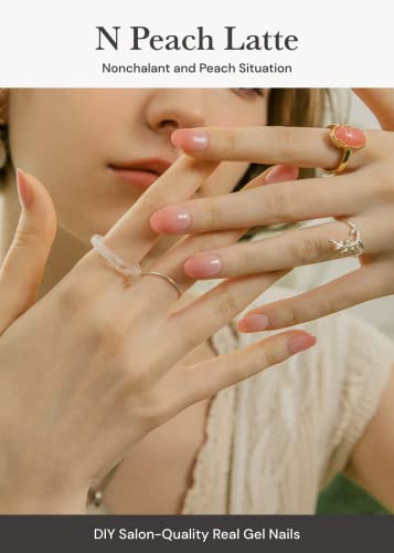 ohora Semi Cured Gel Nail Strips (N Peach Latte) - Pink, Jelly, Works with Any UV/LED Lamps, Salon-Quality, Long Lasting, Easy to Apply & Remove - Includes 2 Prep Pads, Nail File & Wooden Stick