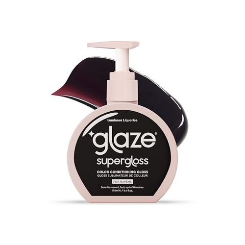 Glaze Supergloss Color Conditioning Gloss With Dispensing Pump – Hydrating Semi-Permanent Color Hair Gloss & Shine Boost – For Dark Brown Hair to Black Hair – 6.4 Fl Oz - Luminous Licorice
