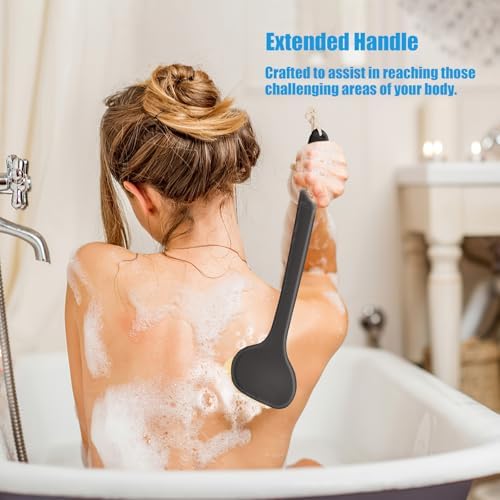 VANZAVANZU Dry Brushing Body Brush, 17-Inch Anti-Slip Handle Back Scrubber for Shower, Wet & Dry Brush with Natural Boar Bristles for Lymphatic Drainage, for Men & Women, Boar Bristles