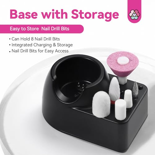 SAVILAND Electric Nail Drill Professional: 20000RPM Cordless Electric Nail File with Base Rechargeable Nail Drill for Gel Acrylic Nails Remove Polish Manicure Pedicure Salon at Home