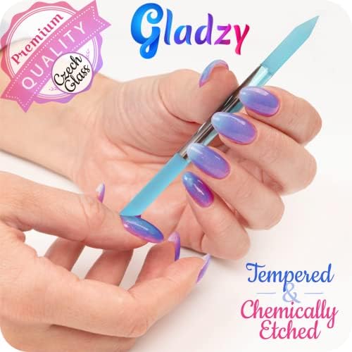 GLADZY Glass Cuticle Pusher Tool - 2 pcs. Manicure Sticks, Crystal Glass Cuticle Remover, Callous and Dry Skin Fingertip File, Nail Shaper, Professional Nail Care, Ethically Made in Czech Republic