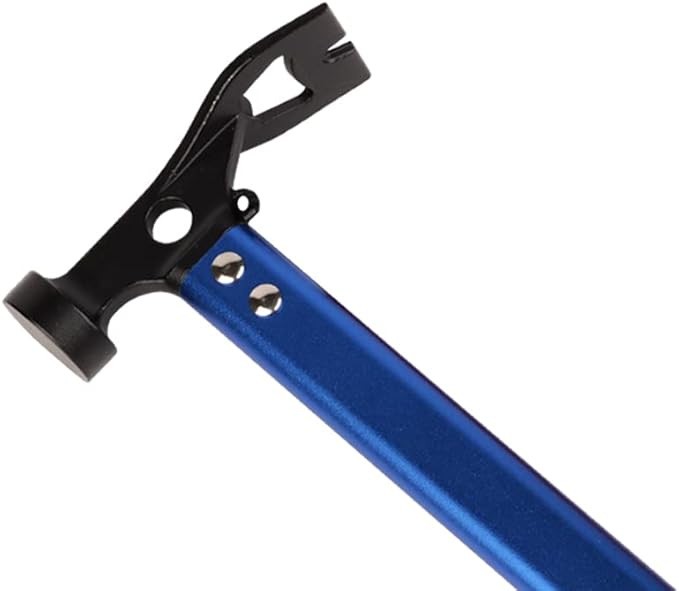 Carbon Steel Aluminum Camping Hammer, 12" Small Lightweight Three-in-One Functional Tent Stake Hammer for Hiking Kit Blue