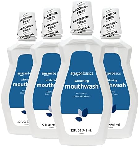 Amazon Basics Teeth Whitening Mouthwash, Alcohol-Free, Clean Mint, 32 Fluid Ounces, 4-Pack, Previously Solimo
