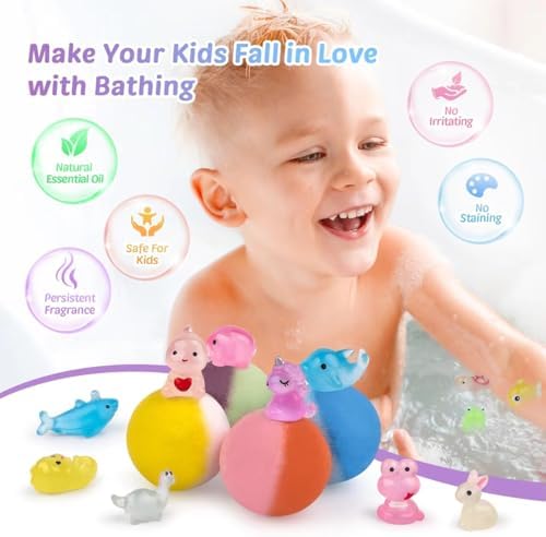 Bath Bombs for Kids with Toy Inside, 36 Pcs Bath Bombs with Glow in The Dark Dinosuar, Animal and Ocean Surprise Inside, Handmade Organic Bubble Bath Ball Gift Set for Birthday, Easter, Christmas