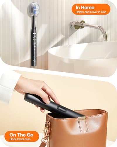 Bitvae ADA Accepted Electric Toothbrush, Travel Toothbrush Rechargeable for Adults and Kids, 60-Day Battery, 5 Modes, 8 Heads, Portable Travel Case & Holder, Shadow Black
