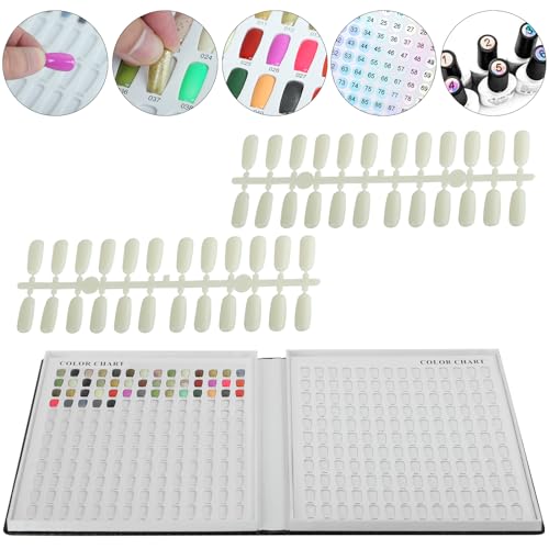 Professional 308 Nail Colors Chart with Number Labels, Black Nail Gel Polish Display Card Book, Nail Art Salon Display Booklet, Nail Color Swatches Nail Practice Card Design Board