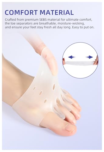 Adjustable Hyggear Silicone Toe Separators, 2 Pairs Spacers Bunion Corrector for Women Men, Ball of Foot Cushions for Overlapping Hammer Big Toes